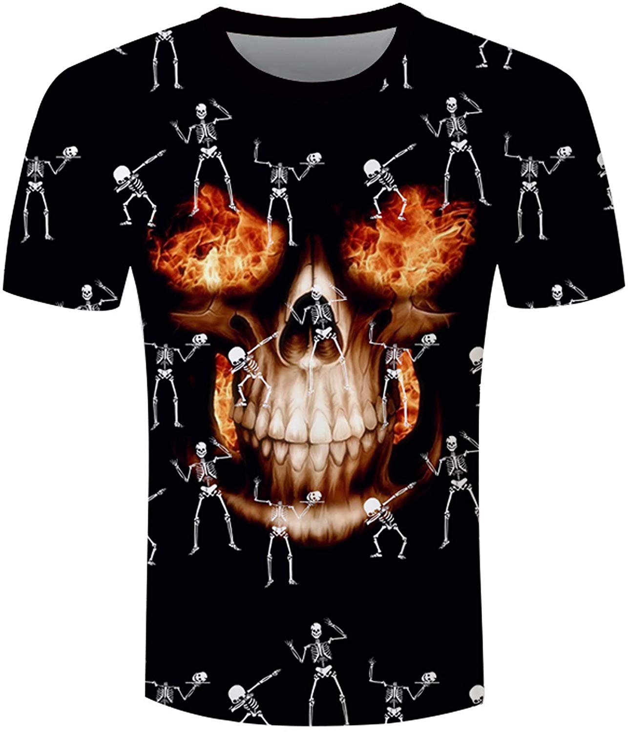 Unisex 3D Novelty Tshirts Men Graphic Funny Tees Printed Crewneck Short Sleeve Summer Top T Shirts Fire Skull