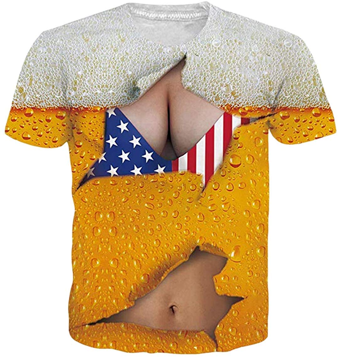 Unisex 3D Novelty Tshirts Men Graphic Funny Tees Printed Crewneck Short Sleeve Summer Top T Shirts Ugly Beer Chest