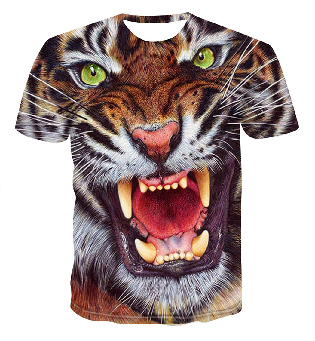 Fashion Mens 3D Digital Printed Design Pattern T Shirts Top Tees Angry Tiger
