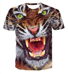 Fashion Mens 3D Digital Printed Design Pattern T Shirts Top Tees Angry Tiger