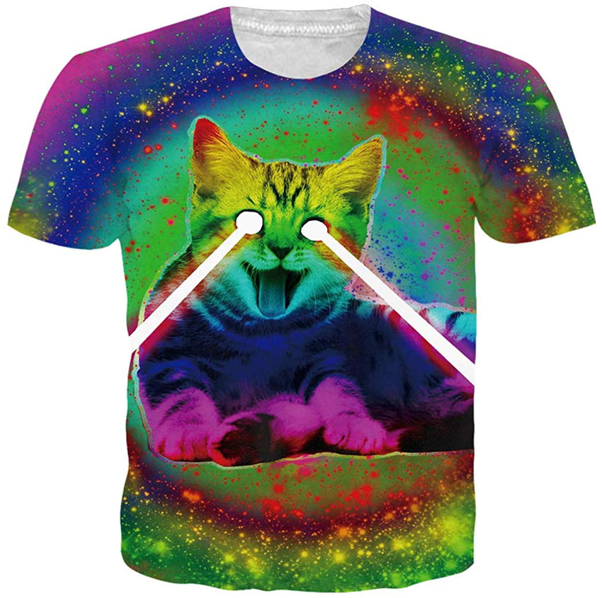 Unisex Short Sleeve 3D Digital Printed Personalized T Shirts Tees Colorful Cat