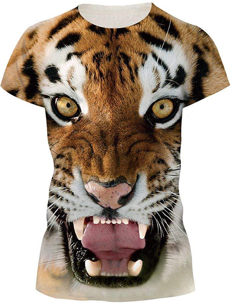 Women's 3D Print T Shirt Graphic Tee Novelty Casual Crew Neck Tiger 1