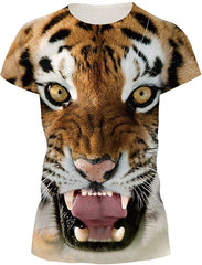 Women's 3D Print T Shirt Graphic Tee Novelty Casual Crew Neck Tiger 1