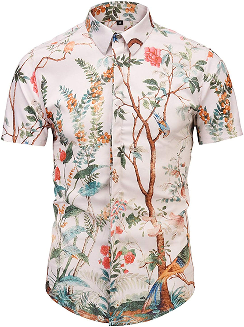 Men's Short Sleeve Luxury Print Button Dress Shirt Al003 32