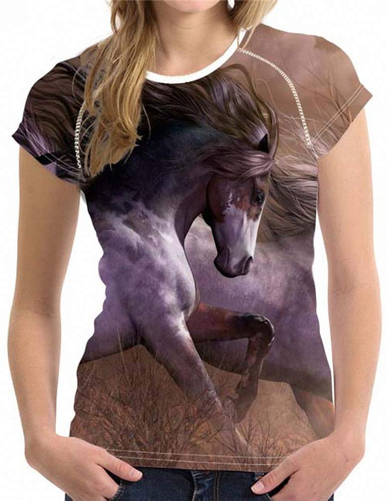 Unisex 3D Printed T shirt Horse Short Sleeved Casual Tops Shirts W3752BV