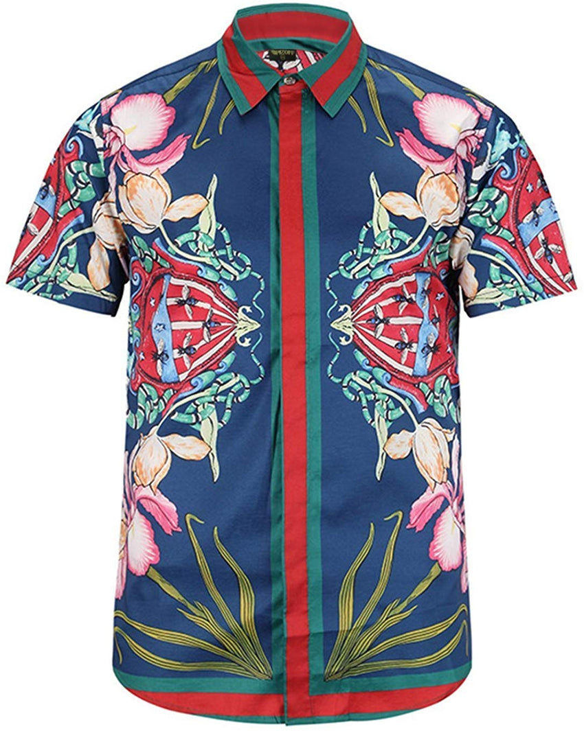 Men's Short Sleeve Luxury Print Button Dress Shirt Y1782 10