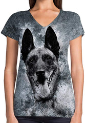 Animals Dinosaurs Others Print 3D Woman V Neck Tee Polyester Belgian Mallinois
