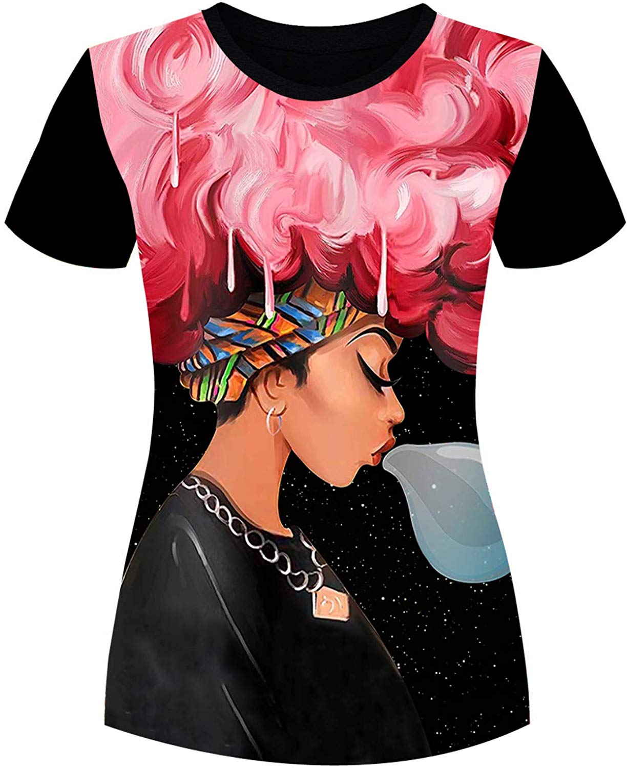 Women's T Shirts Black History Month Afro Word Art Natural Hair Styles 3D Print Casual Tops for Women Tees 2black