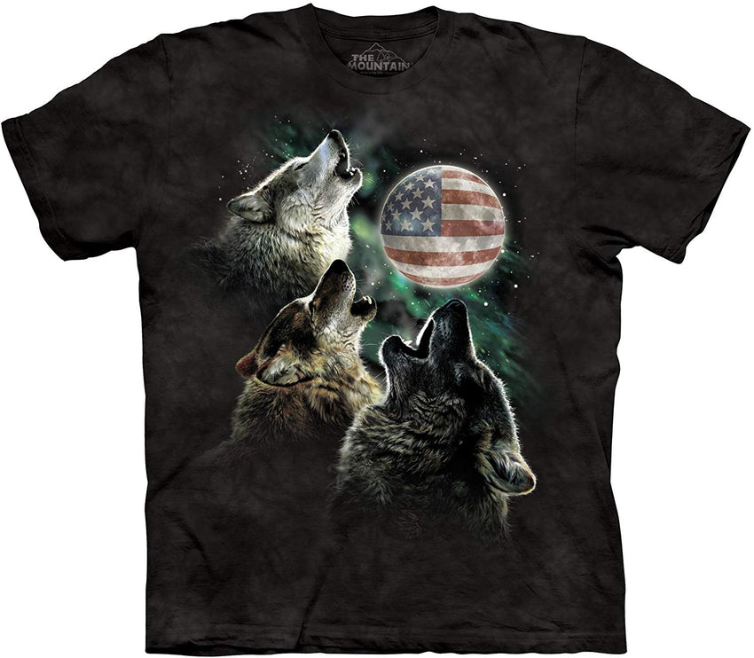 Men's Three Wolf Moon Short Sleeve Tee Moon Flag Black