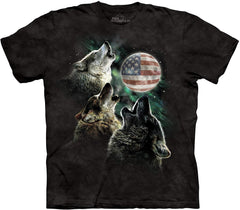 Men's Three Wolf Moon Short Sleeve Tee Moon Flag Black