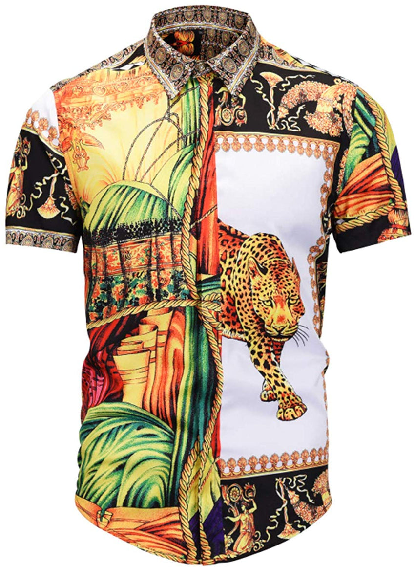 Men's Short Sleeve Luxury Print Button Dress Shirt Al003 88