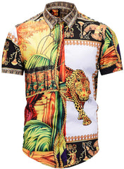 Men's Short Sleeve Luxury Print Button Dress Shirt Al003 88