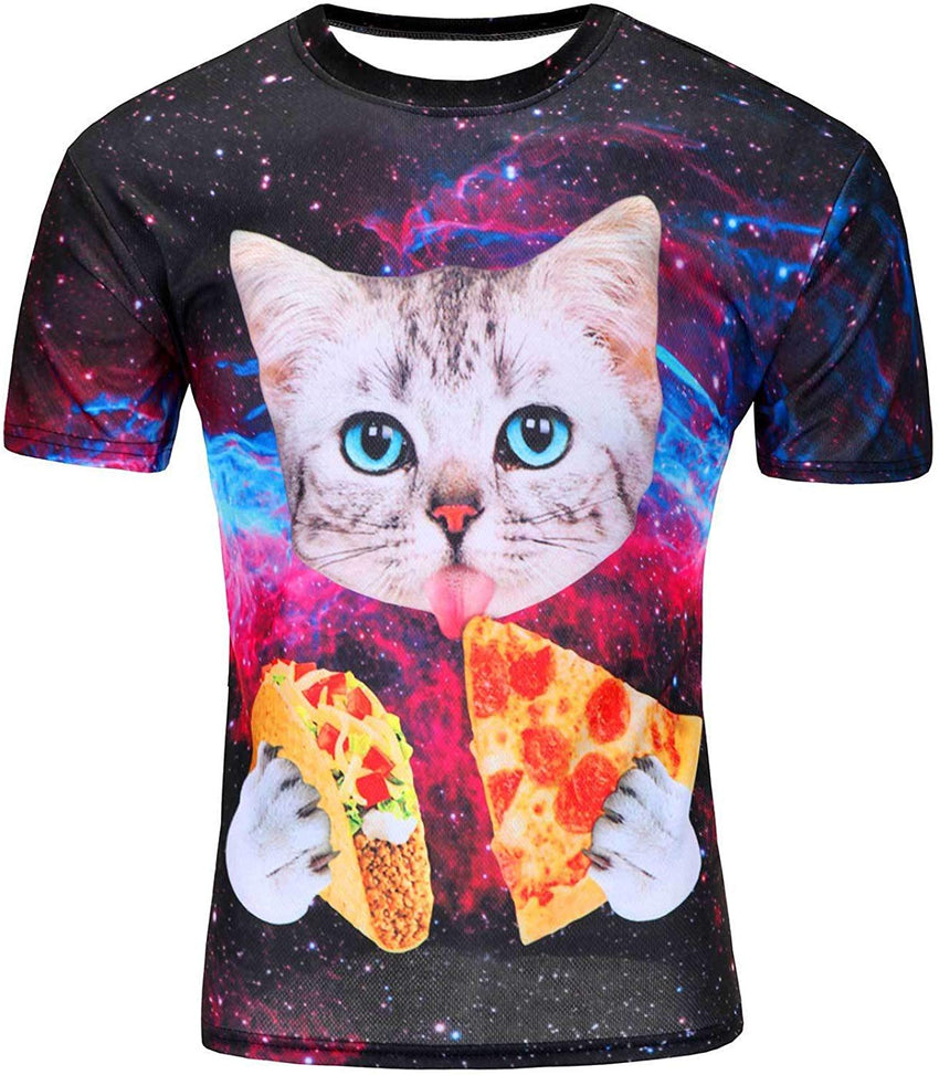 Men's Fashion 3D Print Hip Hop Style T Shirts Cool Creative Imagination Tee Pizza Cat