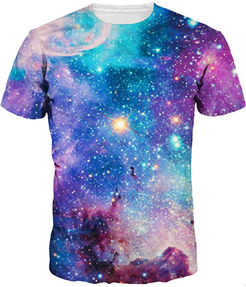 Unisex Men 3D Printed Casual Summer Short Sleeve T Shirts Tees Galaxy