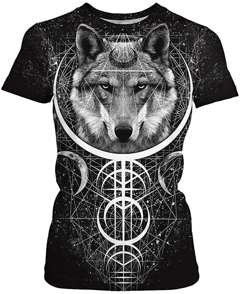 Velynce Unisex Thin Shirts Stylish 3D Digital Printed Lion Skull Casual Personality T Shirts Couple Clothing Wolf #B1
