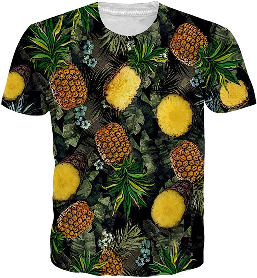 Men Women 3D Novelty Graphic T Shirts Short Sleeve Crewneck Tie Dye Tee Tops for Casual Pineapple