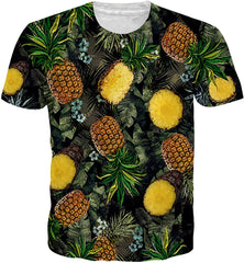 Men Women 3D Novelty Graphic T Shirts Short Sleeve Crewneck Tie Dye Tee Tops for Casual Pineapple