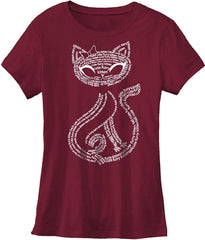 Vintage Cute Sassy Cat Kitty Print t Shirts for Women Letter Cat Burgundy