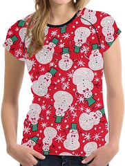 Horse Print Women T Shirt Art Design Tee Girls Elastic Short Sleeve Snowman&red