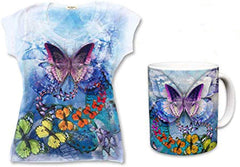 Colorful Butterfly Ladies V Neck 3D Graphic Butterfly T Shirt Rhinestones Combo