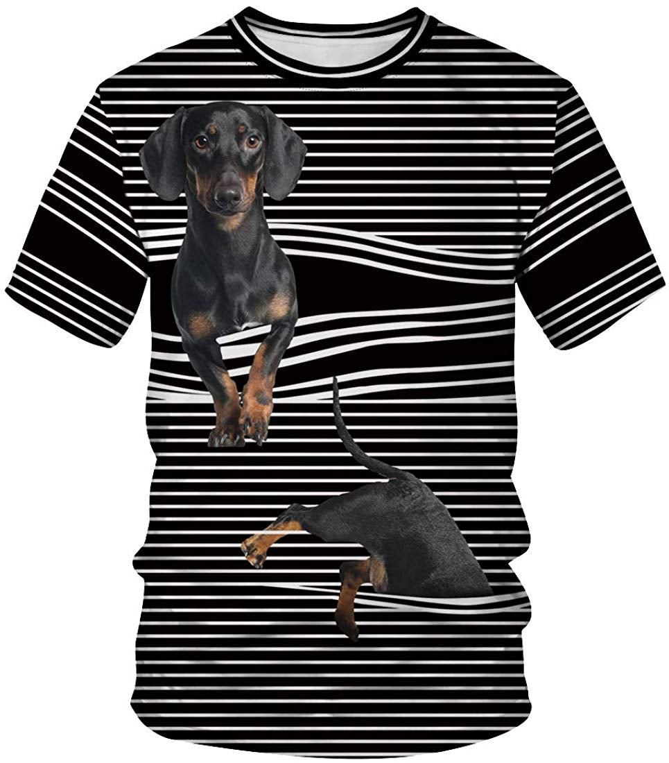 3D Print T Shirt Fashion Graphic Tee Crewneck Short Sleeve T Shirts for Men Women Dogs Stripes