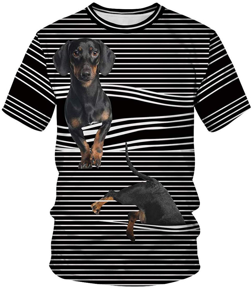 3D Print T Shirt Fashion Graphic Tee Crewneck Short Sleeve T Shirts for Men Women Dogs Stripes