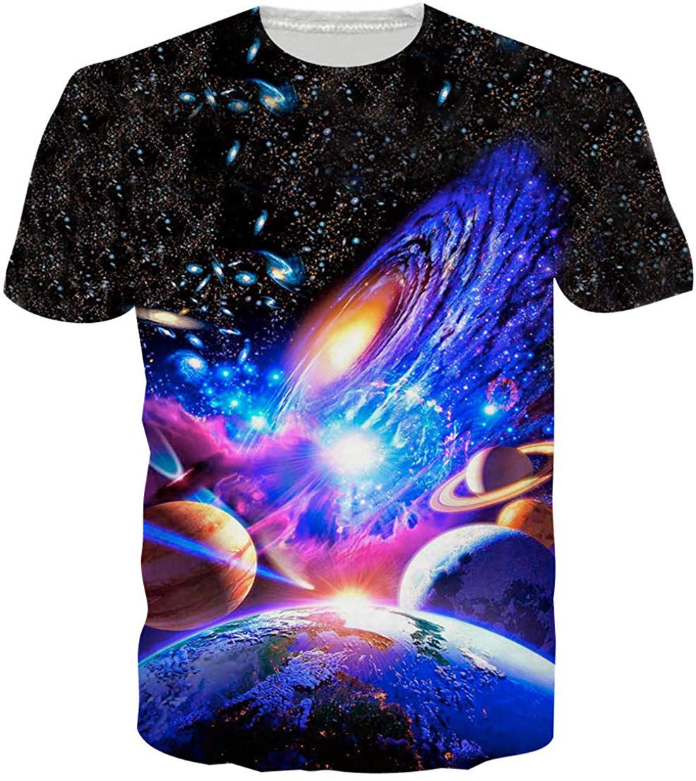 Unisex Short Sleeve T Shirts 3D Novelty Print Casual Funny Graphic Tees S 3XL Galaxy