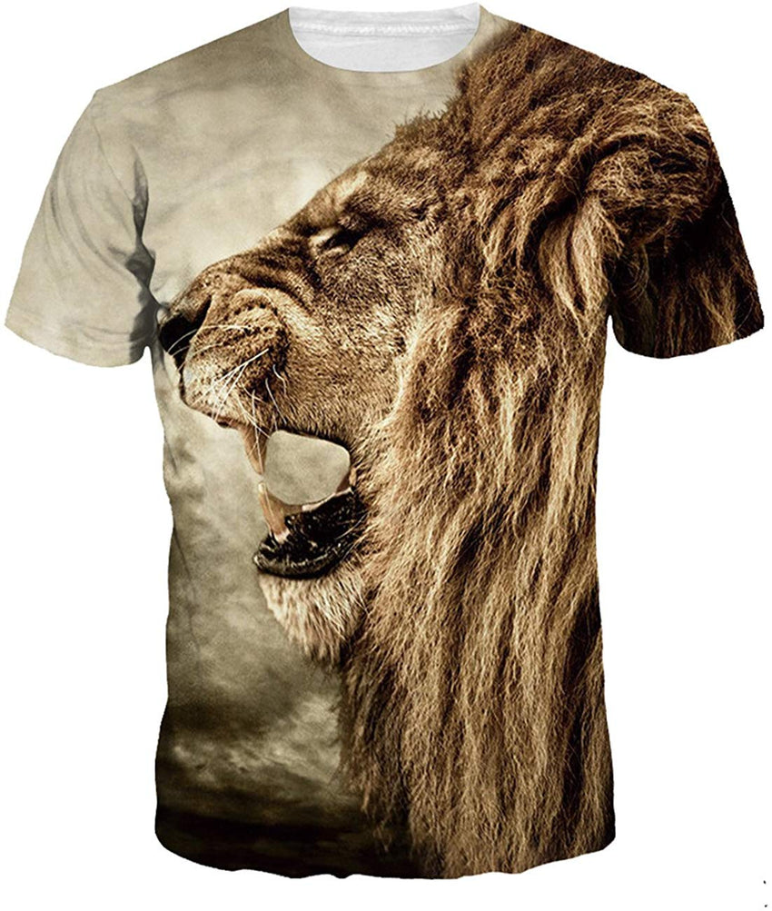 Men's O Neck 3D Digital Print Cartoon Animal Design Lovers' Short Sleeve Summer T Shirts Yellow