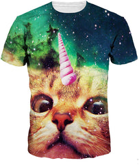 Men's O Neck 3D Digital Print Cartoon Animal Design Lovers' Short Sleeve Summer T Shirts Green