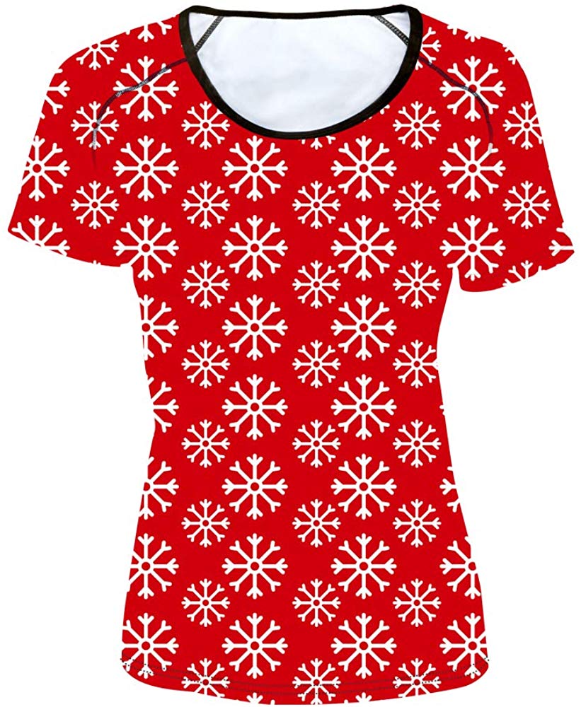 Women' Girl's T Shirt with Animl Cat Dog Print Xmas snowflake