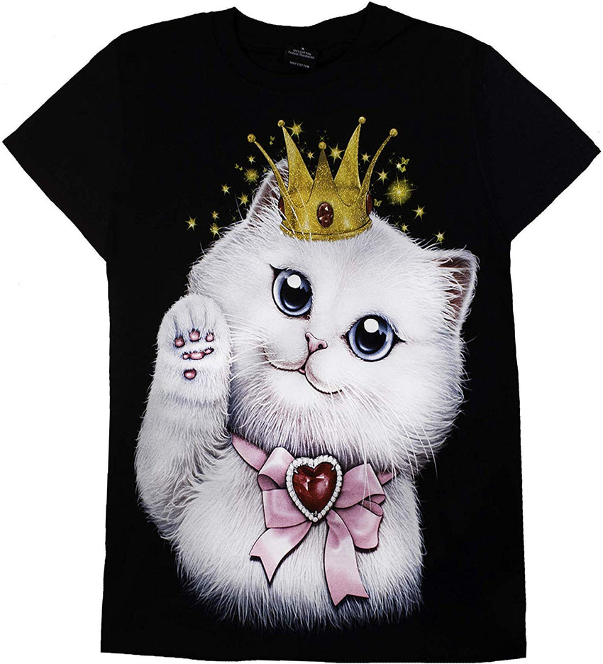 T Shirt Unisex Adult/Kids 3D Glow in Dark Animal Glitter Short Sleeves Family Sizes Cat7 With Crown