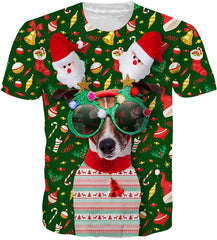 Unisex 3D Creative Print Short Sleeve T Shirt Casual Graphic Tees Christmas Dog