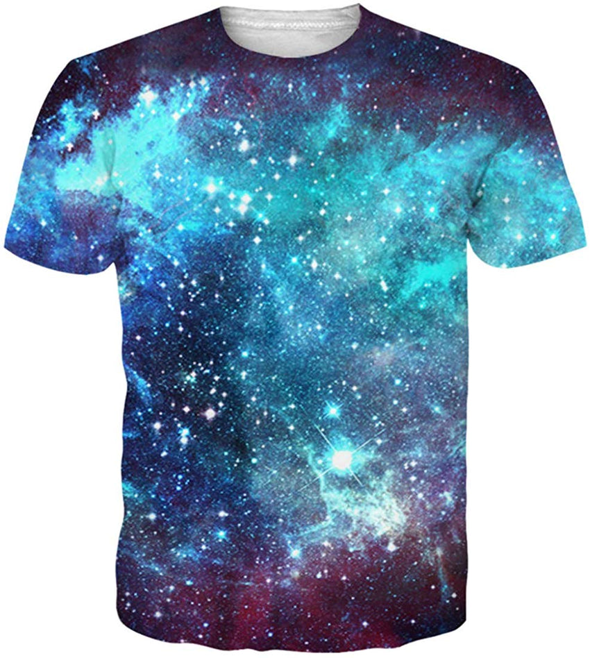 Unisex 3D Printed Summer Casual Short Sleeve T Shirts Top Tees S XXL Blue Galaxy