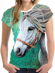 Horse Print Women T Shirt Art Design Tee Girls Elastic Short Sleeve Horse5