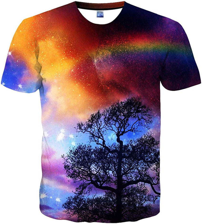 Unisex 3D Print Tshirts Short Sleeve Cool Graphic Tees for Women Men Tree black