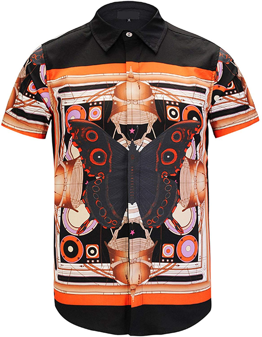 Men's Short Sleeve Luxury Print Button Dress Shirt Y1782 35