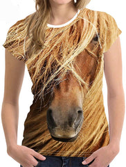Horse Print Women T Shirt Art Design Tee Girls Elastic Short Sleeve Horse3