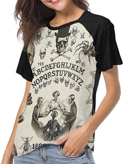 Trick Or Treat Ouija Board Skulls Crossbones Womens 3D Printed Baseball T Shirts Short Sleeve Graphic Tee Black
