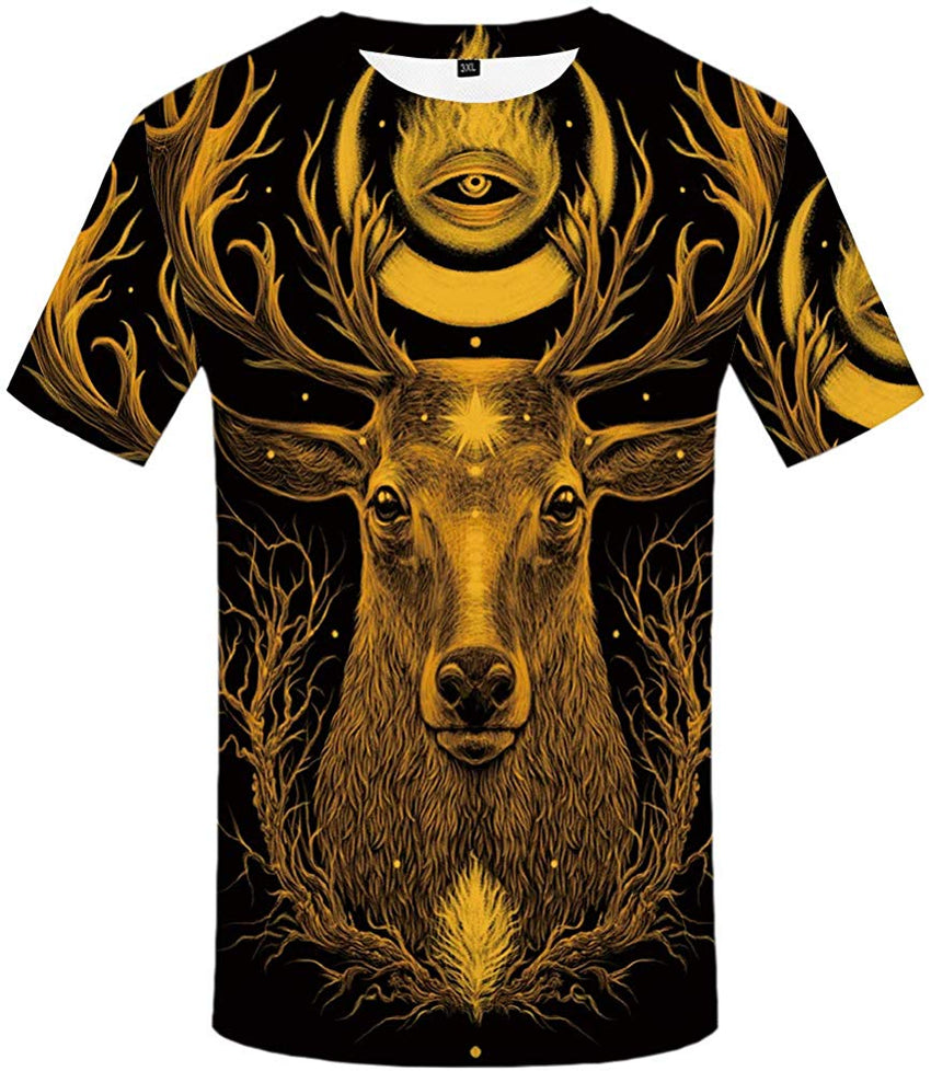 Unisex 3D Printed Creative Graphic Short Sleeved Soft T Shirt for Men Tee Deer T Shirts