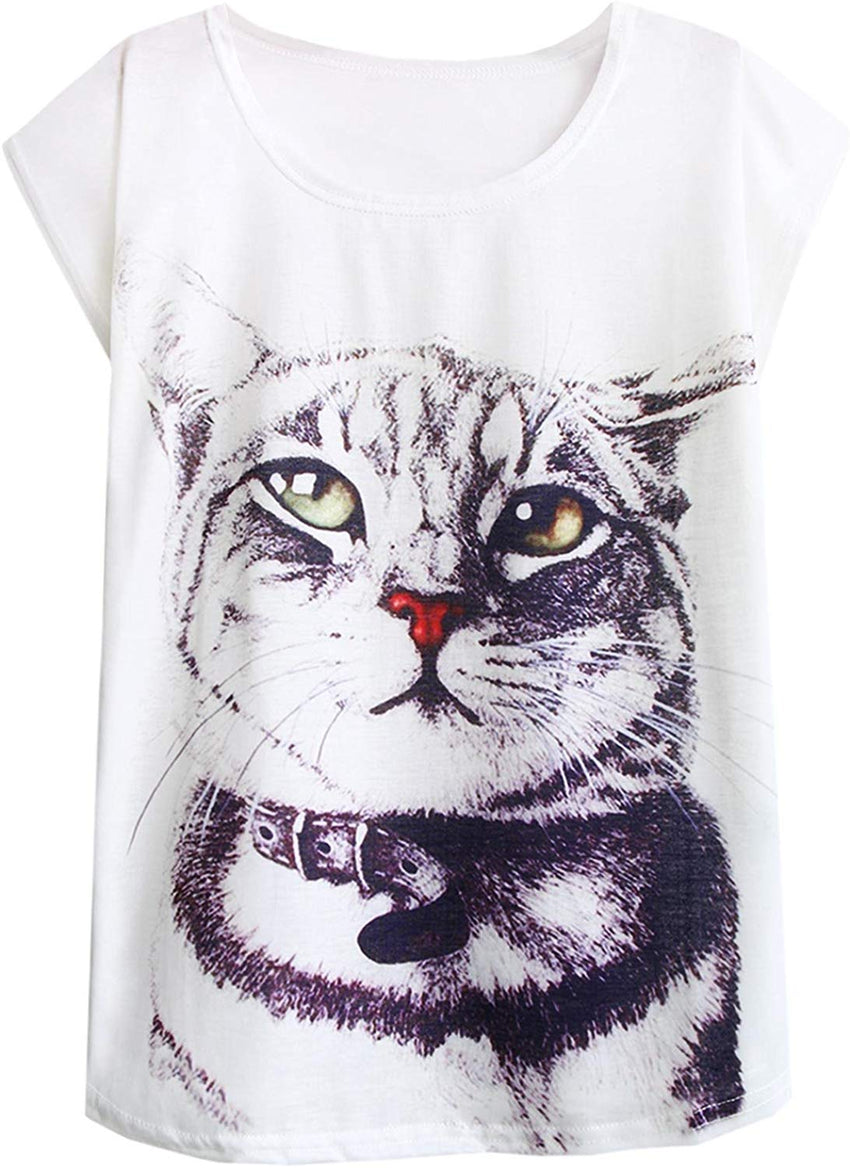 Women's Cute Cat Graphic Abstract Paint Splatter Casual T Shirt Top American Shorthair
