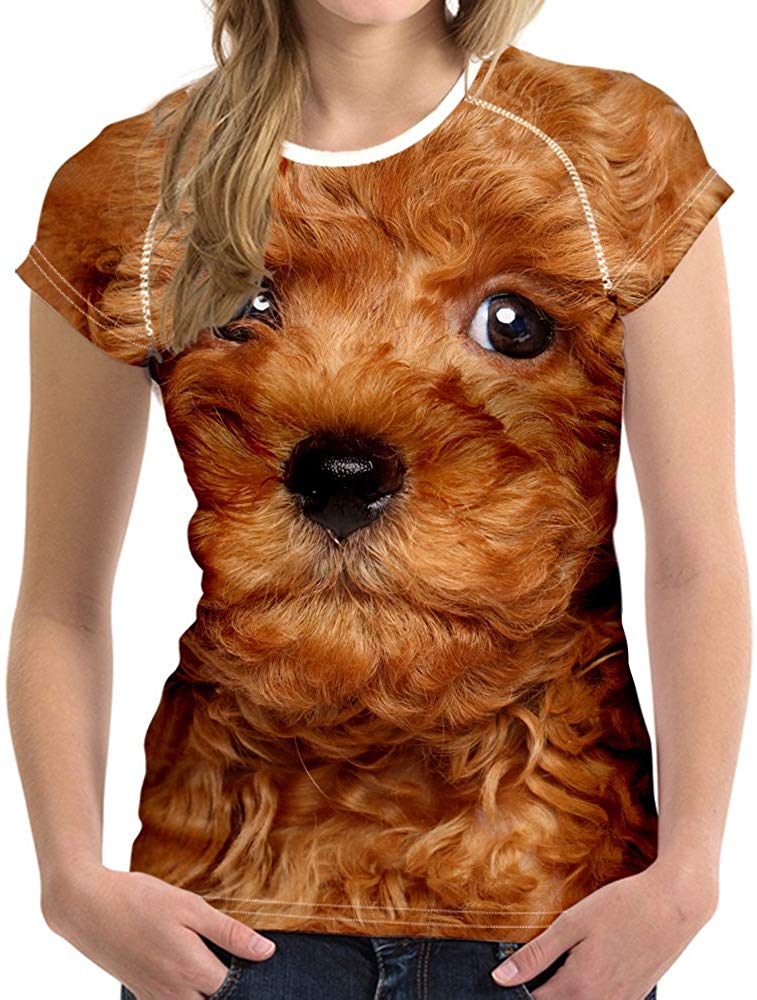 Horse Print Women T Shirt Art Design Tee Girls Elastic Short Sleeve Cute Doggie