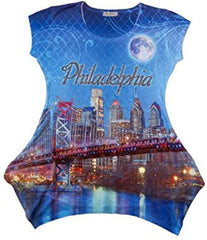 Philadelphia Midnight Blue Skyline Tunic 3D T Shirt Rhinestones Nature