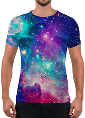 Unisex Fashion 3D Print T Shirts Funny Graphics Pattern Crewneck Short Sleeve Tees for Mens Womens Blue Galaxy