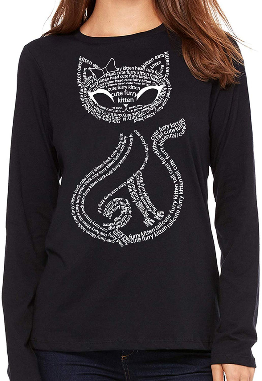 Vintage Cute Sassy Cat Kitty Print t Shirts for Women Letter Cat Black Long