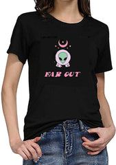 Womens Casual Alien Print Short Sleeve Loose T Shirt Top Black02