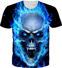 Mens T Shirts 3D Graphic Short Sleeve Tees Funny Printed Summer Tops Blue Skull 2
