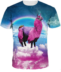 Men's O Neck 3D Digital Print Cartoon Animal Design Lovers' Short Sleeve Summer T Shirts Purple