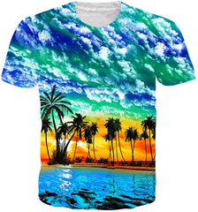 Men Women 3D Novelty Graphic T Shirts Short Sleeve Crewneck Tie Dye Tee Tops for Casual Palm Tree3