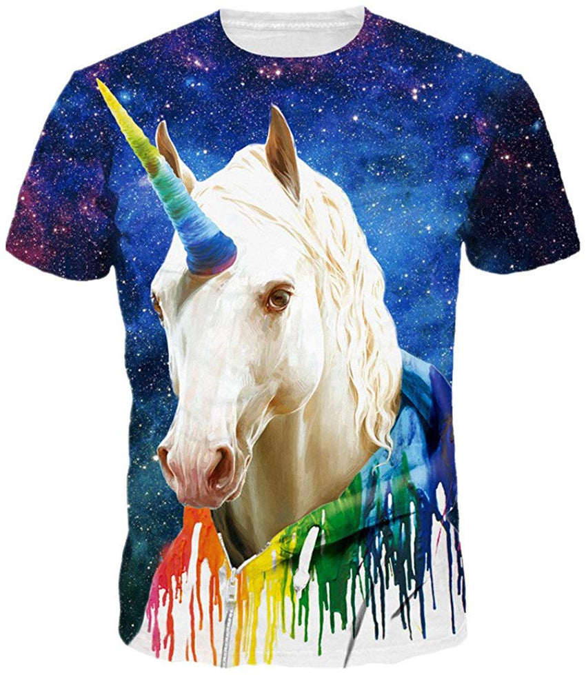 Unisex 3D Wolf T Shirts Couples Summer Short Sleeve T Shirts Casual Tees Galaxy Unicorn