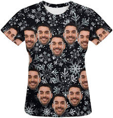 Custom Women's T Shirt with Faces Galaxy Personalized Print Short Sleeve Shirts Snowflakes 1